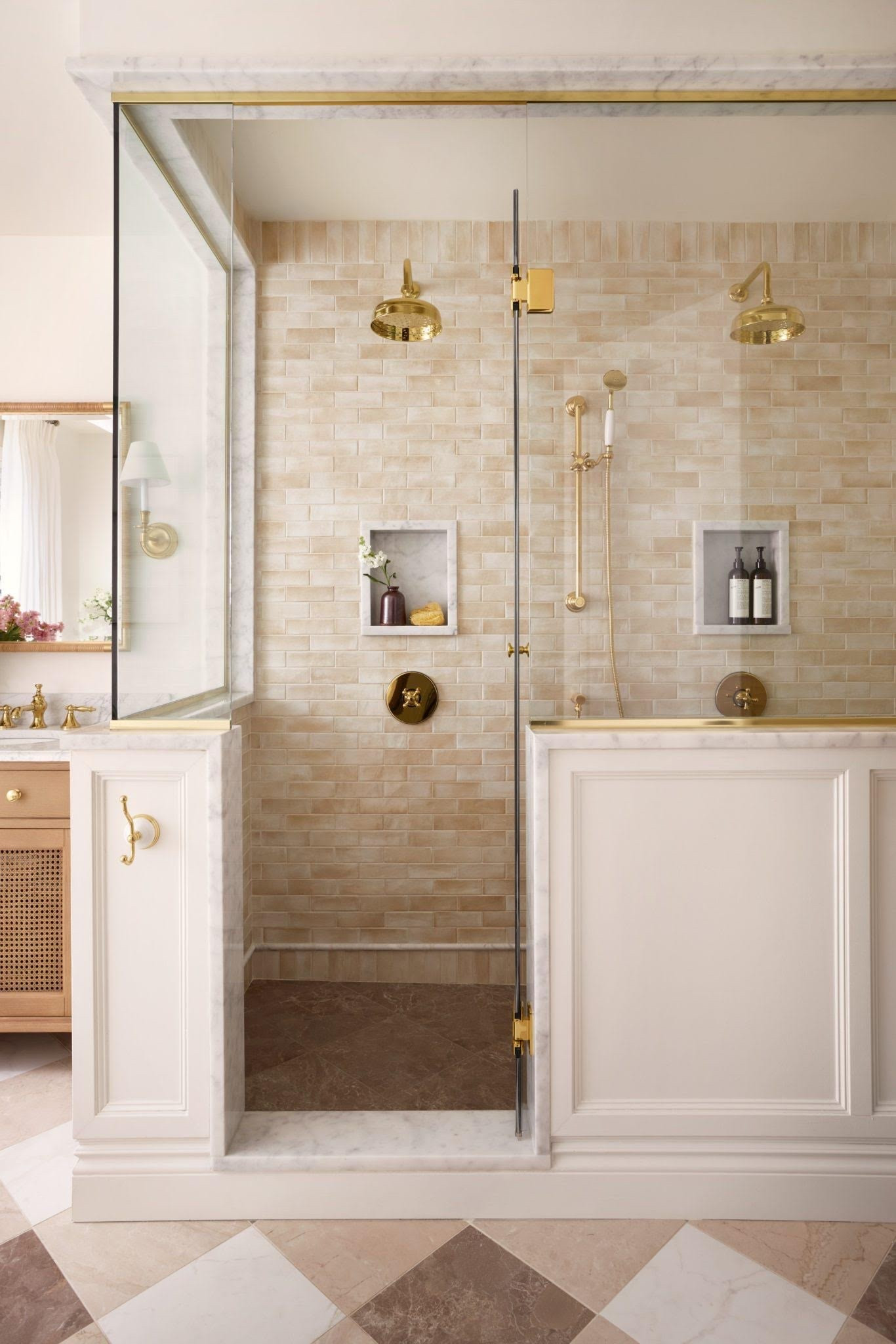 Warm Zellige-style tiles meet a marble niche to create a spa-like shower with texture, depth, and timeless elegance. Perfect for adding character and organic warmth to any bathroom.

✨ Shop this shower look below
✨ Follow my LTK shop for daily inspiration
✨ Full sources + tours on HomeBunch

Interior Designer: AKB Design (@akbdesign)
Photography: @sylvieli

#ZelligeTile #WarmNeutralBathroom #EarthyInteriors #OrganicModern #BathroomDetails

#LTKSaleAlert #LTKHome #LTKmorningroutine