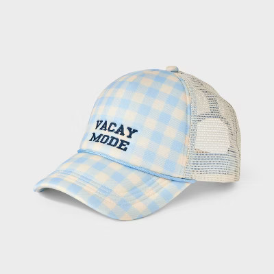 Girls' Embroidered 'Vacay Mode' Gingham Baseball Hat - art class™ Blue | Target
