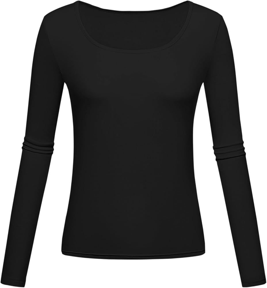 Long Sleeve Shirts for Women Scoop Neck Baselayer Casual Tops | Amazon (US)