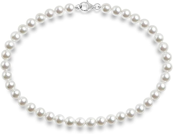 Amazon.com: PAVOI Sterling Silver Round White Simulated Shell Pearl Necklace Strand | Pearl Choke... | Amazon (US)