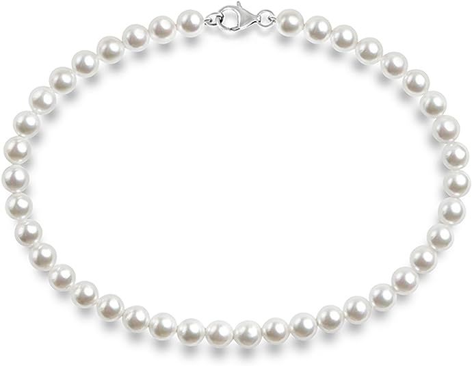Amazon.com: PAVOI Sterling Silver Round White Simulated Shell Pearl Necklace Strand | Pearl Choke... | Amazon (US)