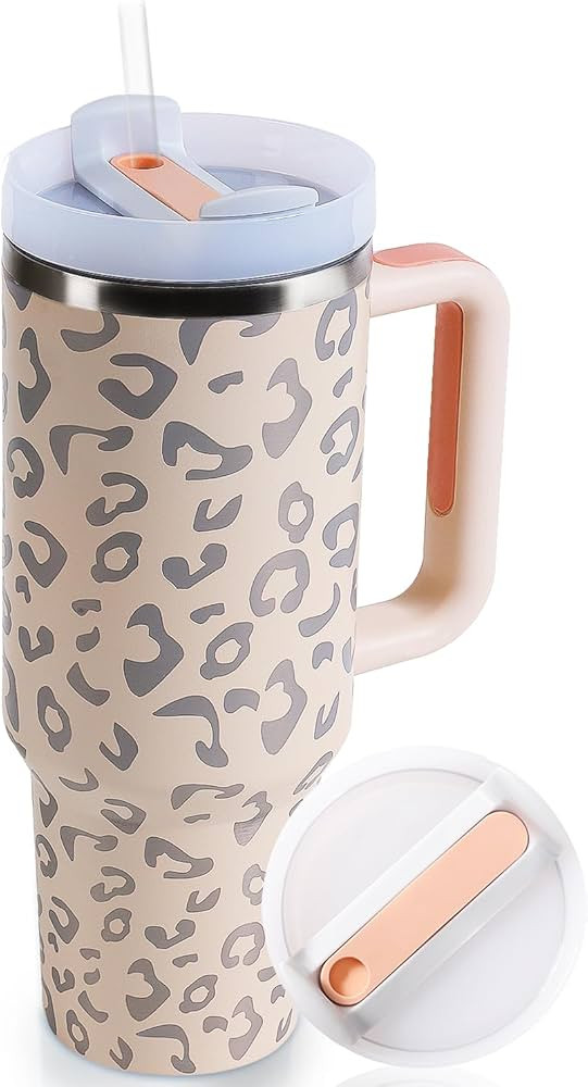 Oserlo 40 oz Tumbler Leopard Bottle Travel Mug with Handle and Straw Lid Double Layer Reusable In... | Amazon (US)