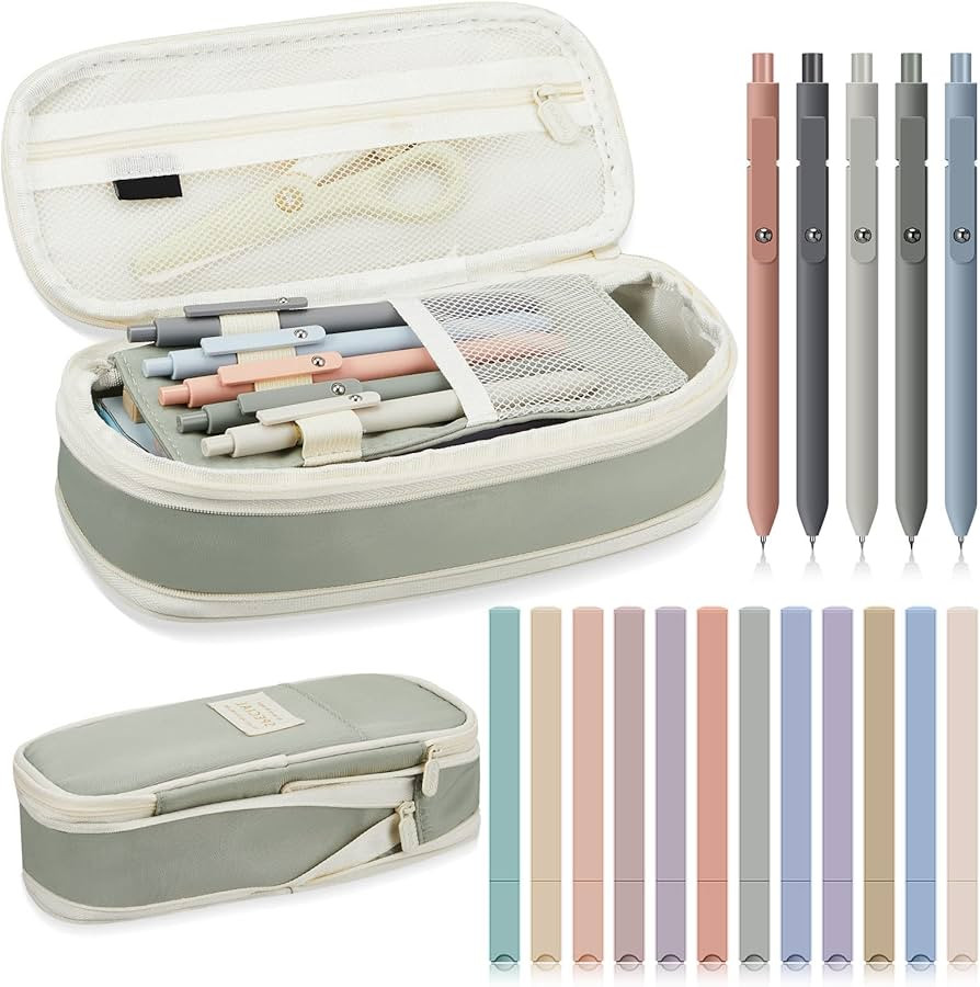 18 Pcs Aesthetic School Supplies Include Big Capacity Pen Case Bag with Zipper 12 Pcs Chisel Tip ... | Amazon (US)