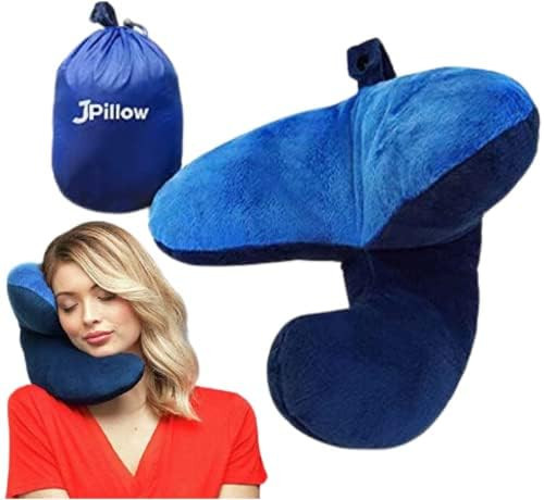 J-Pillow | Travel Pillow | Travel Pillows for Airplanes | Side Sleeper Pillow | Travel Neck Pillow | Travel Accessories | Neck Pillow | International Travel Must Haves | Blue | Amazon (US)