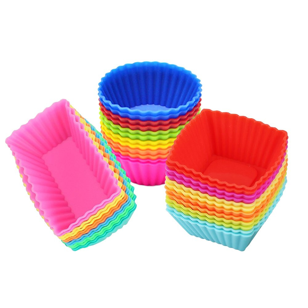 36 Pack Silicone Cupcake Muffin Baking Cups Liners Reusable Non-Stick Cake Molds Sets | Amazon (US)