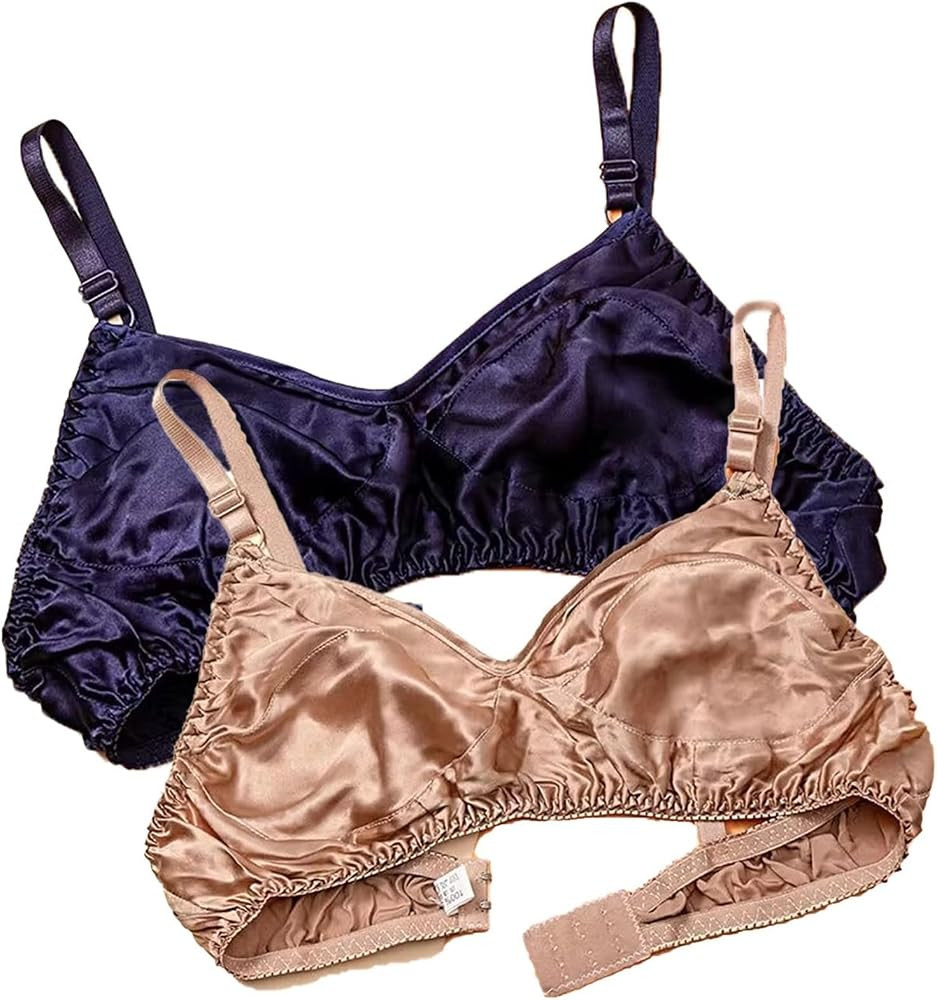 Ultra Thin Natural Silk 2PCS Smooth Double Sided Mulberry Silk Bra Soft Wireless Daily Bralette S... | Amazon (UK)