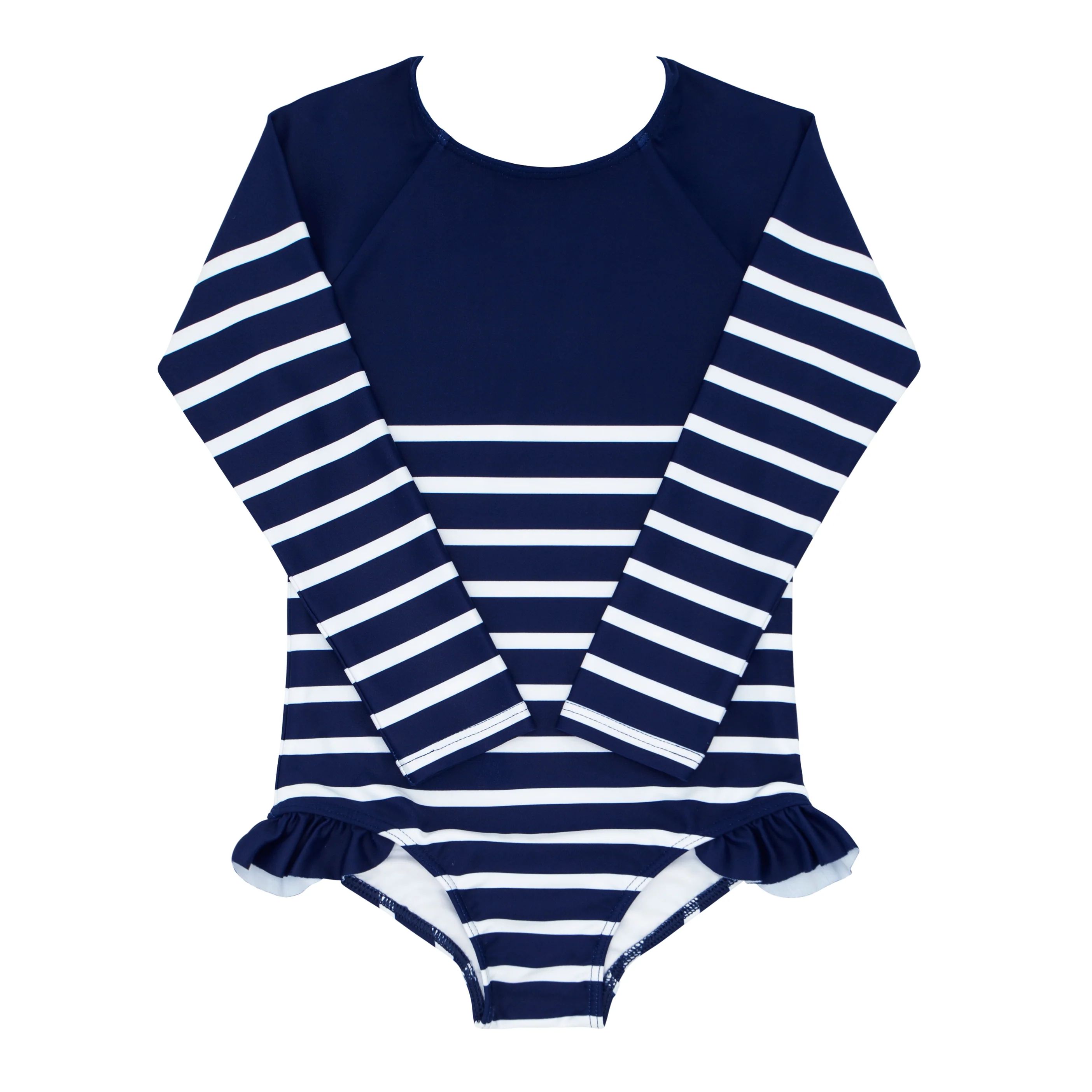girls navy breton stripe rashguard one piece | minnow swim | minnow