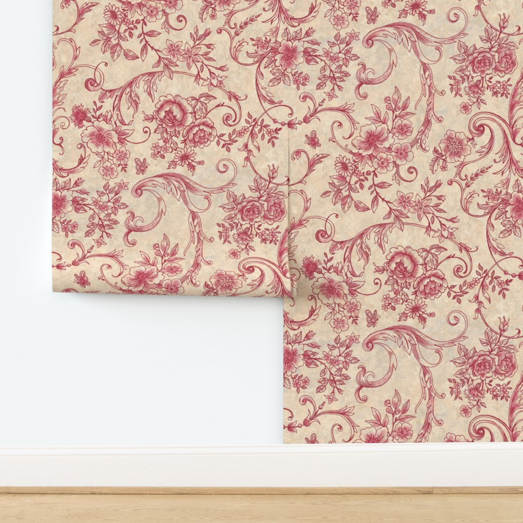 Rococo Toile Red Wallpaper | Spoonflower | Spoonflower