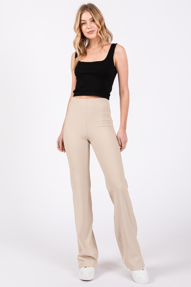 Cream Ribbed Flared Leggings | PinkBlush Maternity