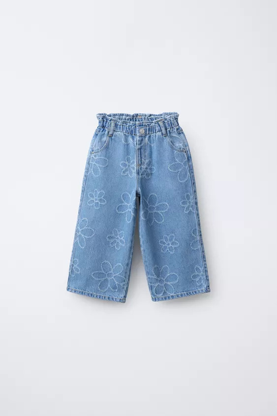 EMBROIDERED FLORAL WIDE LEG JEANS | Zara US