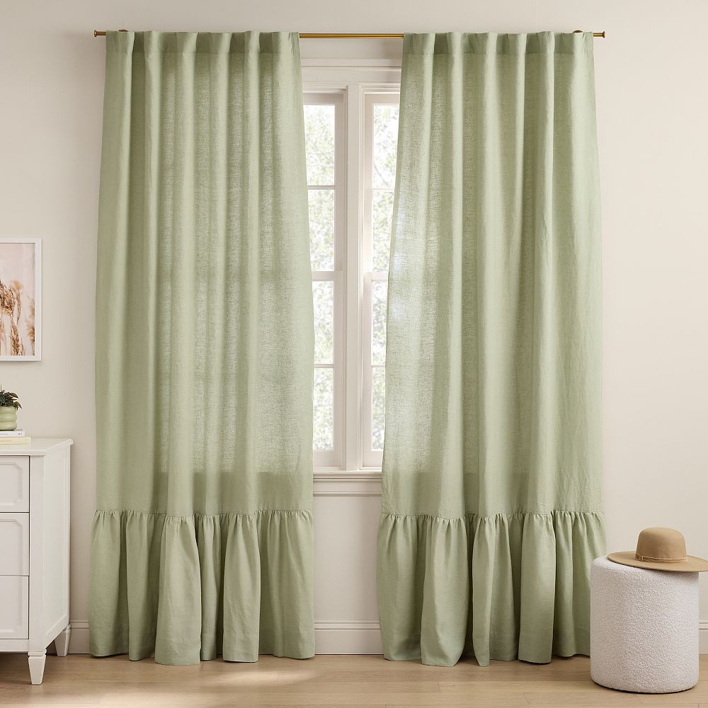 Belgian Linen Ruffle Light-Filtering Curtain | Pottery Barn Teen