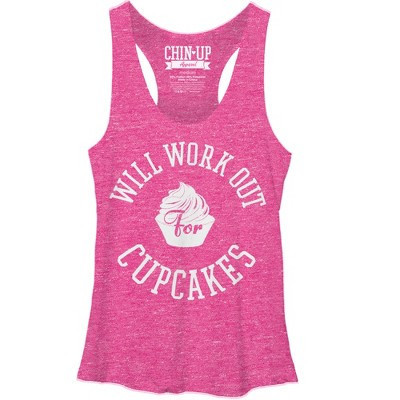 Women's CHIN UP Work Out for Cupcakes  Racerback Tank Top - Pink Heather - Large | Target