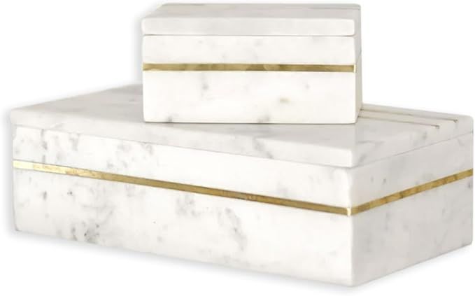 Heavy Brass Inlay with Lid, White 11.5 x 6.5 Inches Marble Decorative Storage Box; Set of 2 | Amazon (US)