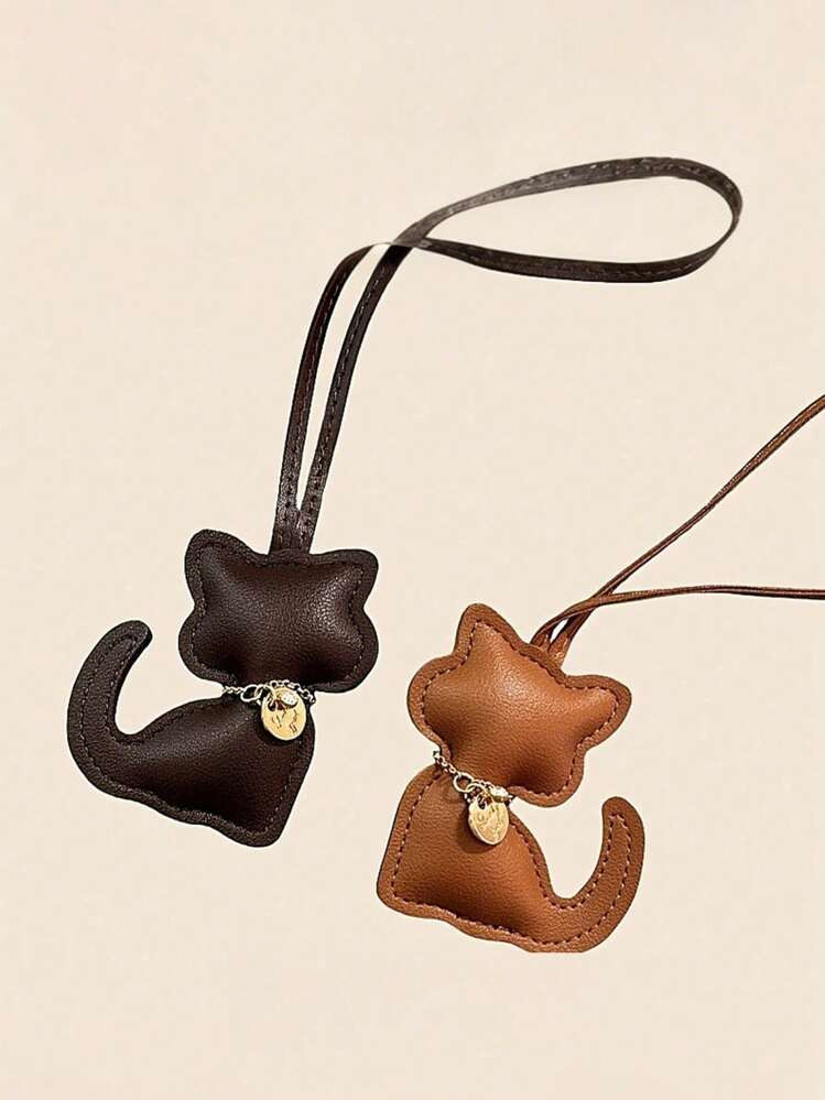 1PC PU Leather Cute Cartoon Cat Keychain, PU Leather Kitten Keyring,Fashion Kawaii Kitten Bag Key... | SHEIN