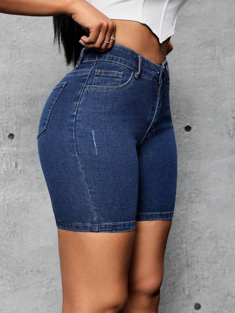 EMERY ROSE Women's High Waist Stretchy Knit Slim Fit Denim Shorts | SHEIN