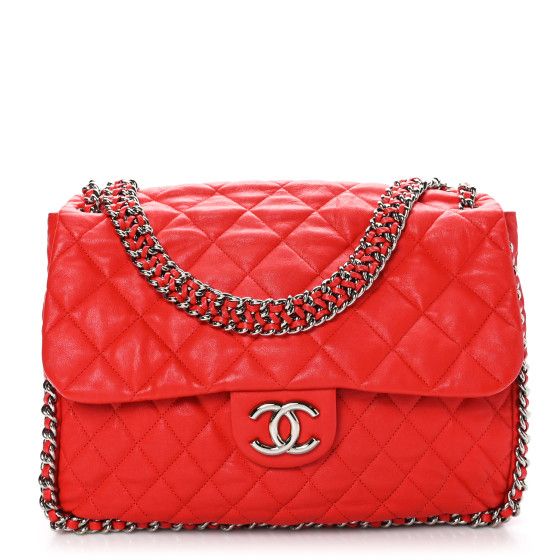 Washed Lambskin Quilted Maxi Chain Around Flap Red | FASHIONPHILE (US)