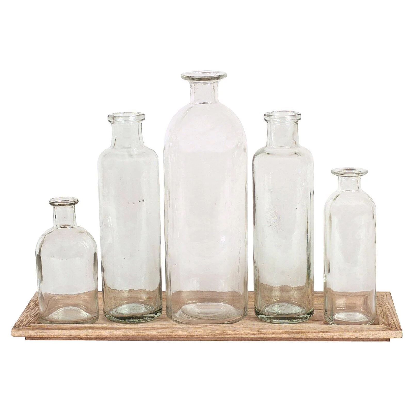3R Studios Vintage Bottle Vases on Wood Tray - Set of 5 | Walmart (US)