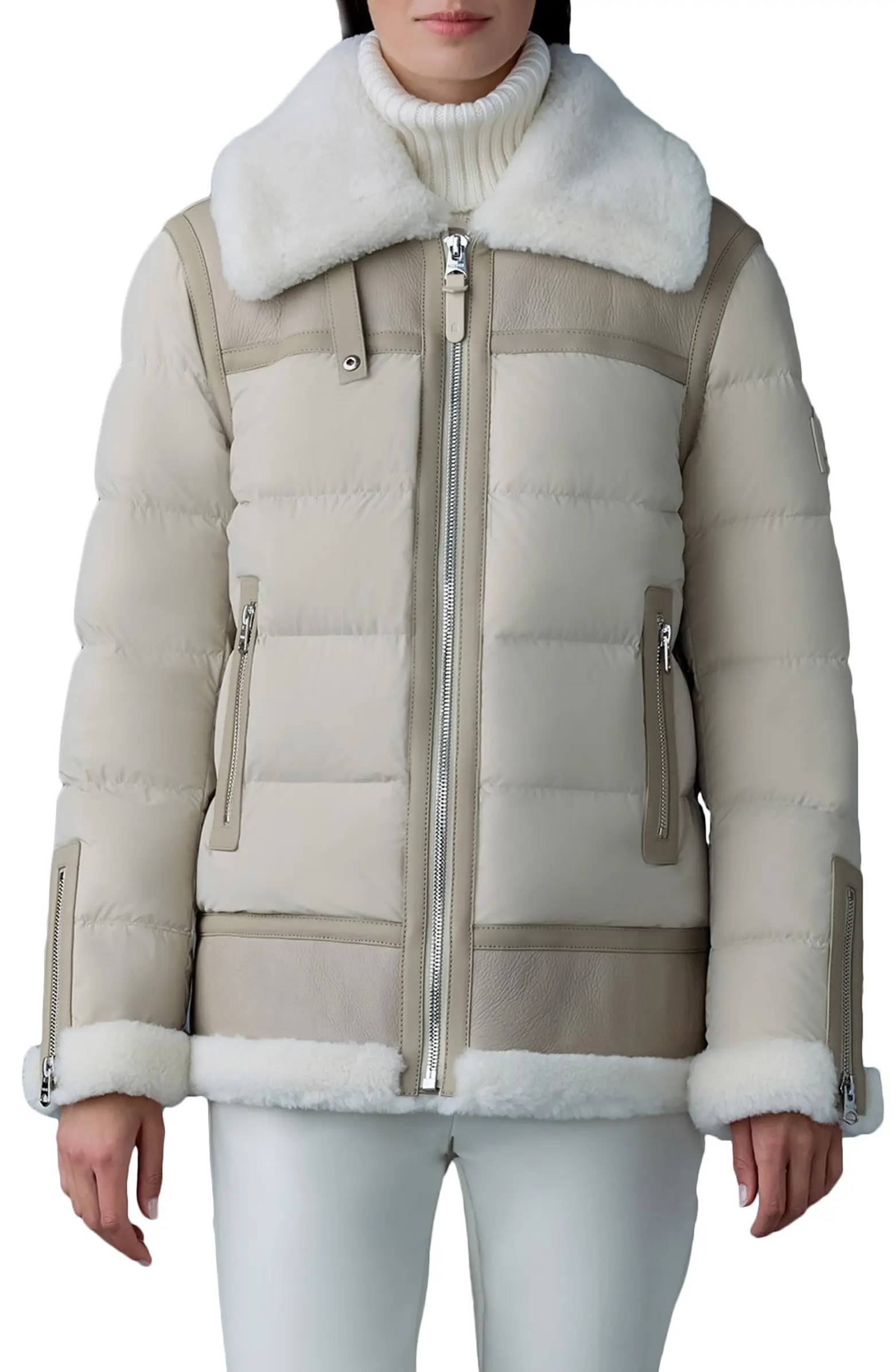 Vanna Mixed Media Genuine Shearling Down Puffer Coat | Nordstrom
