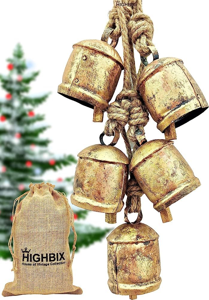 HIGHBIX 10cm Large Rustic Vintage Lucky Round Cow Bells On Rope Wall Hanging Décor (5) | Amazon (US)