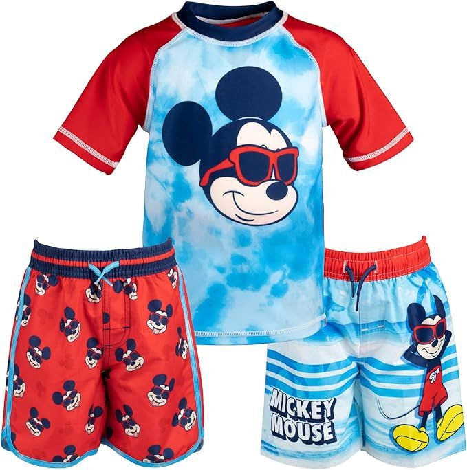 Disney Mickey Mouse Raglan Pullover Swim Rash Guard Swim Trunks | Amazon (US)