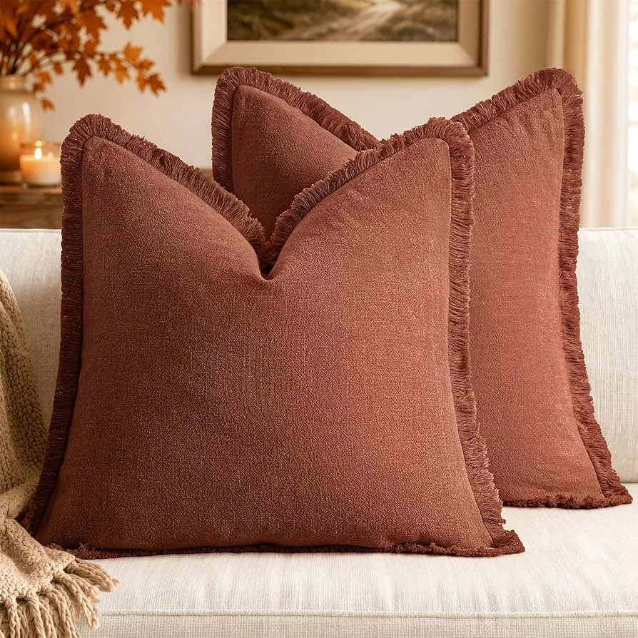 MIULEE Linen Fringe Decorative Fall Throw Pillow Covers Late Autumn 18x18 | Amazon (US)