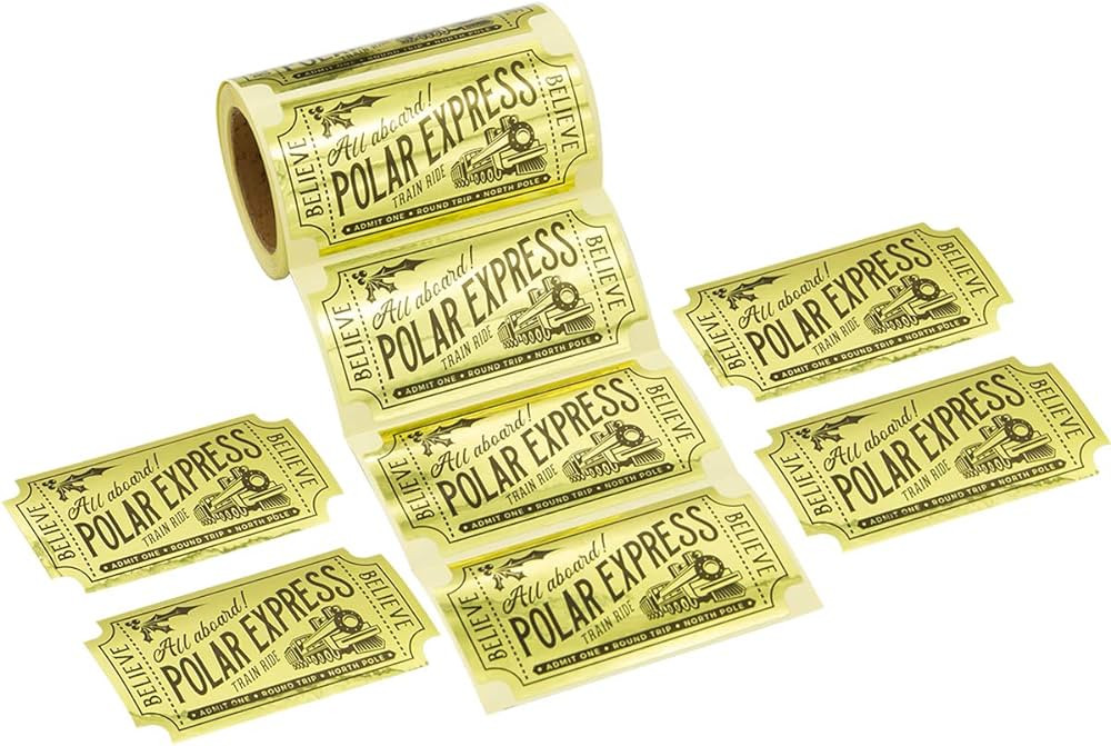 Gold Foil Believe Ticket North Pole Train Roll Christmas Stickers for Polar Express Day Party Sch... | Amazon (US)