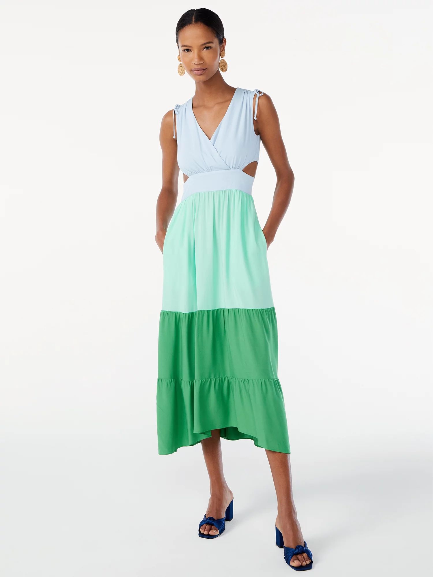 Scoop Women's Sleeveless Color Block Maxi Dress with Side Cutouts | Walmart (US)