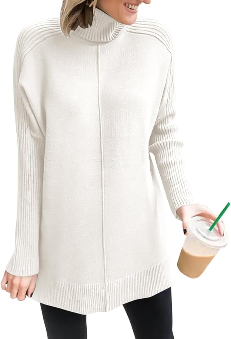 ANRABESS Women's Turtleneck Oversized Sweaters 2023 Trendy Long Sleeve Knit Split Hem Tunic Pullo... | Amazon (US)