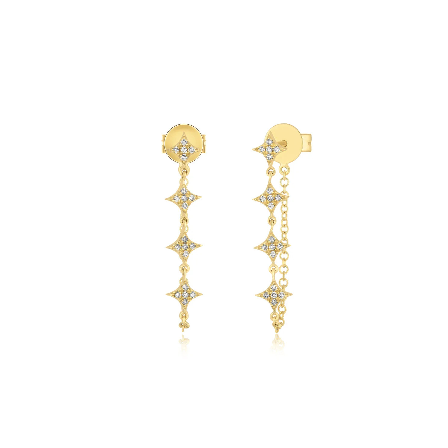 Multi Diamond Sparkle Chain Stud Earring | EF Collection