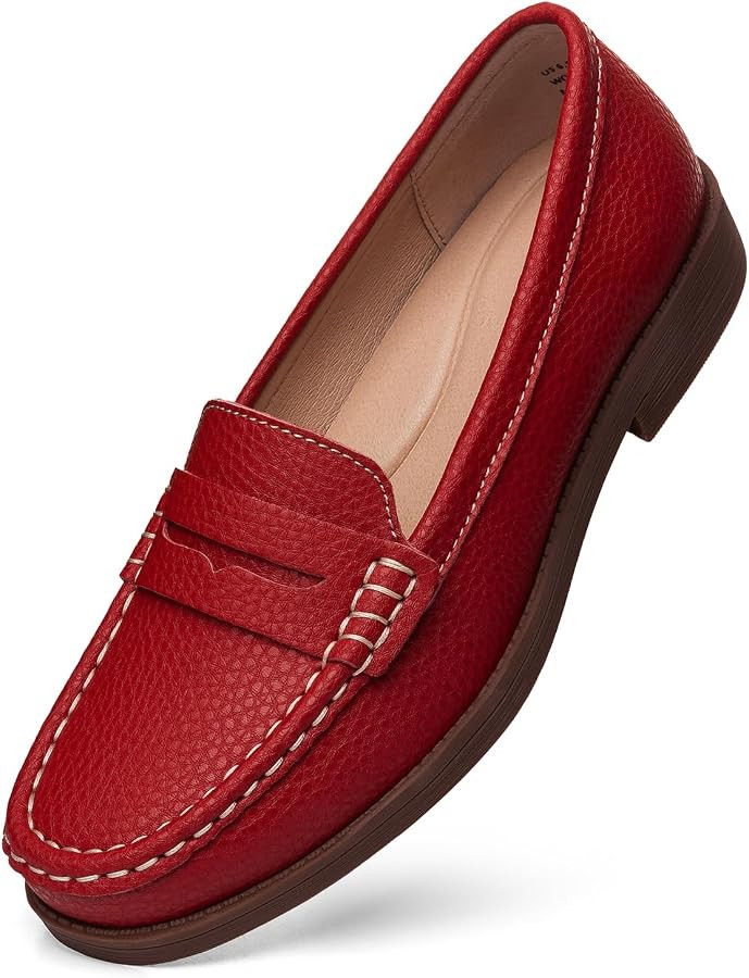 Geoeleph Women's Comfortable Leather Penny Loafers Cute Slip on Business Casual Dress Shoes Offic... | Amazon (US)