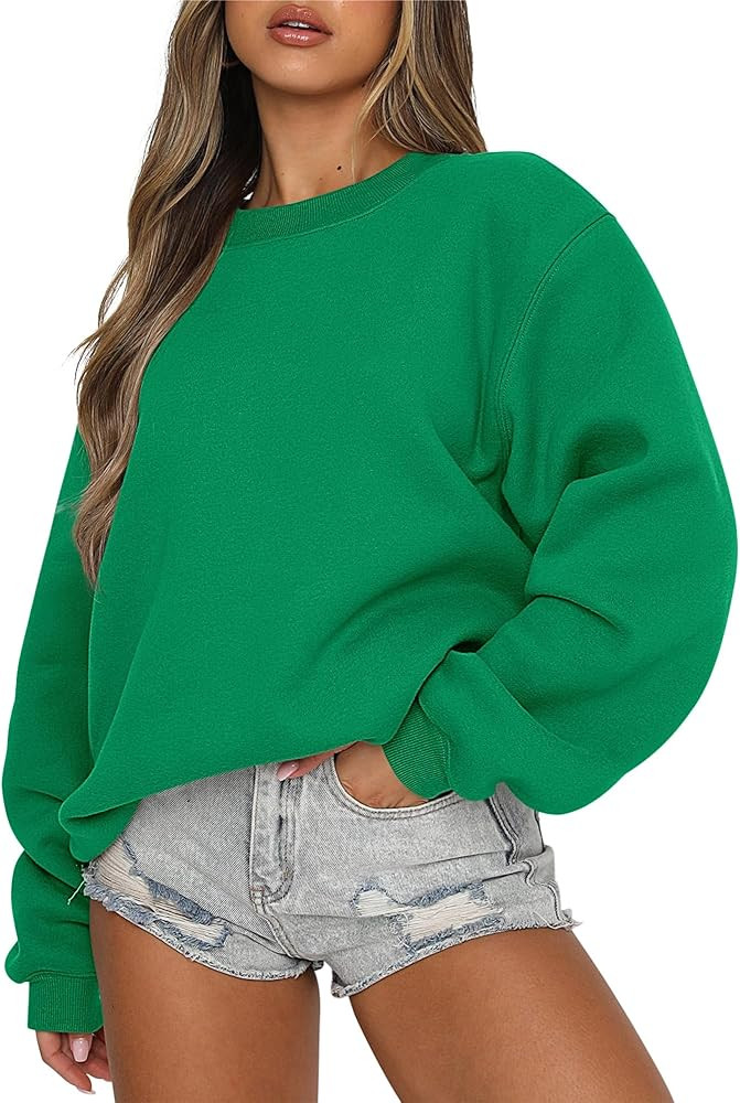 Caracilia Womens Crewneck Sweatshirts Oversized Sweatshirt Outfit Green Sweatshirt Long Sleeve Top | Amazon (US)