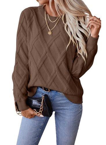 SHEWIN Womens Sweaters Crewneck Cable Knit Sweater Long Sleeve Fall Tops for Women 2026 | Amazon (US)