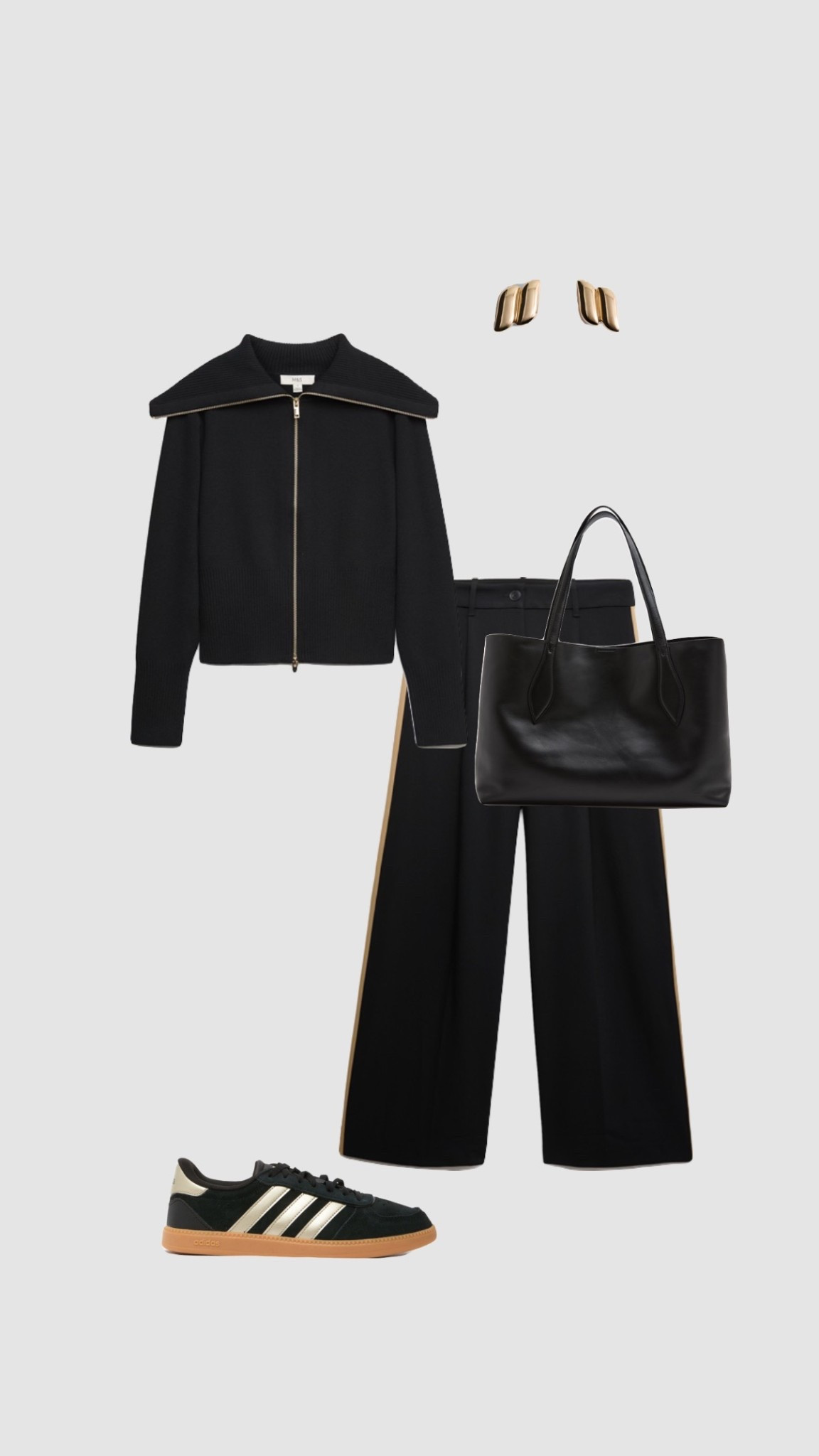 Black Smart Casual Outfit 🖤

• black high waisted tailored beige side stripe trousers black zip knit knitted cardigan jumper trendy Pinterest outfit adidas samba trainers college outfits travel outfit holiday city break work workwear office business casual workwear 2026 •


#LTKwinter 

#LTKuk #LTKworkwear