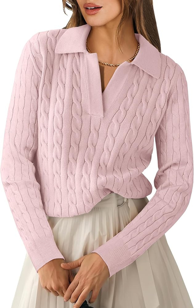 ANRABESS Womens Cable Knit Sweaters Long Sleeve V Neck Sweater Tops Casual Pullover Polo Shirts 2... | Amazon (US)