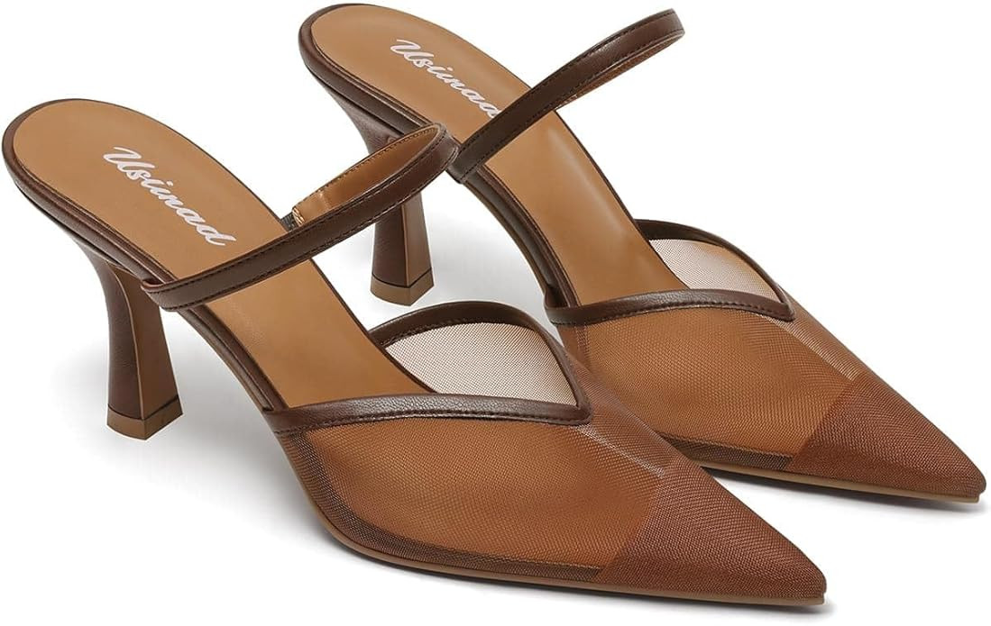 USIMAD Women’s Mesh Mule Heels Slip On Heeled Sandals with Memory Foam Insole Pointy Toe Arch S... | Amazon (US)