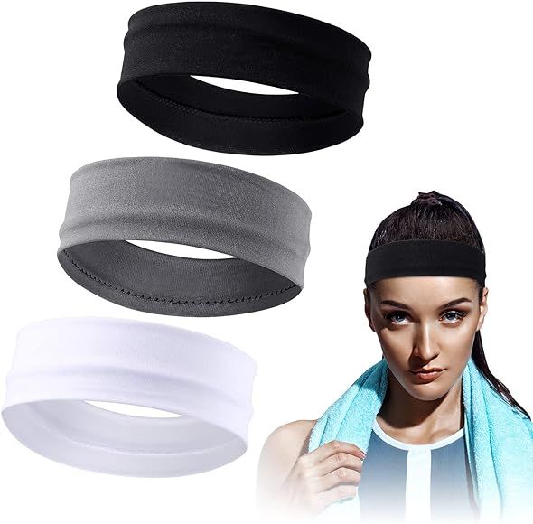 3 Pieces Elastic Sport Headbands Yoga Cotton Headbands Mixed Colors Workout Sweatbands Non Slip E... | Amazon (UK)
