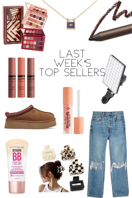 Top Sellers - Second Week of January 2023
1. Tarte Guilded Glamour Eyeshadow Set - now on sale! 
2. 9. Sequin Jewelry Aretha Evil Eye Necklace - Discount Code: KristinRose20
3. Rechargeable Clip Light from Amazon - Alix Earle Light 
4. Destroyed Dad Jeans
5. Too Faced Hangover Pillowbalm 
6. Small patterned hair clips 
7. NYX Butter Gloss Trio Set
8. Ugg Tazz Slipper and Lookalike version
9. Pixi Beauty Endless Silky Eye Pen - eyeliner 
10. Maybelline BB Cream



#LTKbeauty #LTKstyletip #LTKshoecrush