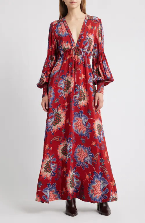 FARM Rio Luang Long Sleeve Maxi Dress in Red at Nordstrom, Size Large | Nordstrom