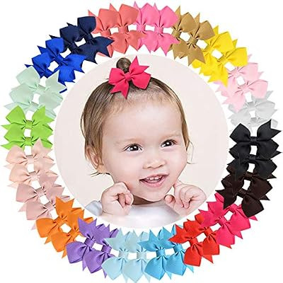 ALinmo 40pcs Baby Girls Clips 2" Grosgrain Boutique Solid Color Ribbon Mini Hair Bows Clips for B... | Amazon (US)