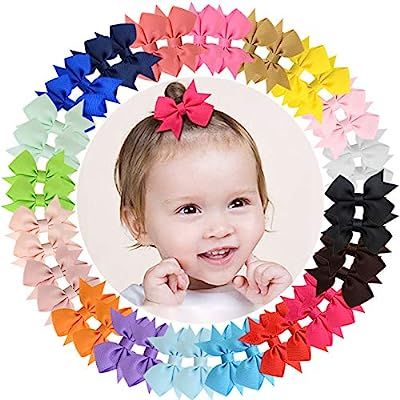 ALinmo 40pcs Baby Girls Clips 2" Grosgrain Boutique Solid Color Ribbon Mini Hair Bows Clips for B... | Amazon (US)