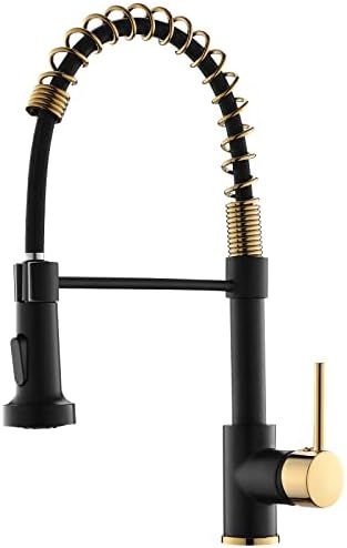 AIMADI Matte Black Kitchen Faucet,Black and Gold Kitchen Faucet with Pull Down Sprayer Commercial... | Amazon (US)