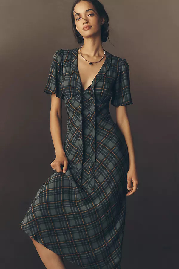 Reformation Tyra Short-Sleeve V-Neck Midi Dress | Anthropologie (US)