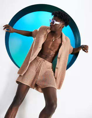 ASOS DESIGN Circular Design organic cotton unisex crochet beach set in natural | ASOS (Global)