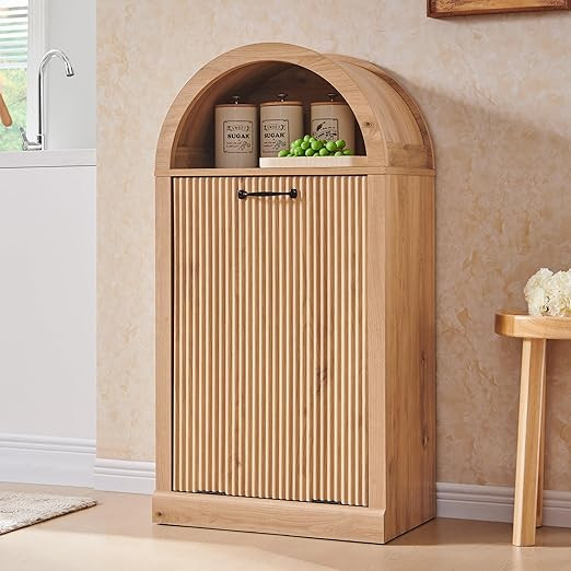 Arched Tilt-Out Trash Can Cabinet, Fluted 10 Gallon Trash Can with Open Shelf, Modern Laundry Ham... | Amazon (US)