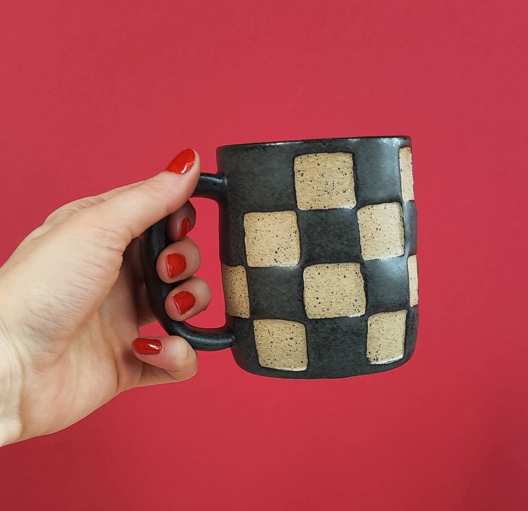 Checkerboard Mug in Matte Black - Etsy | Etsy (US)