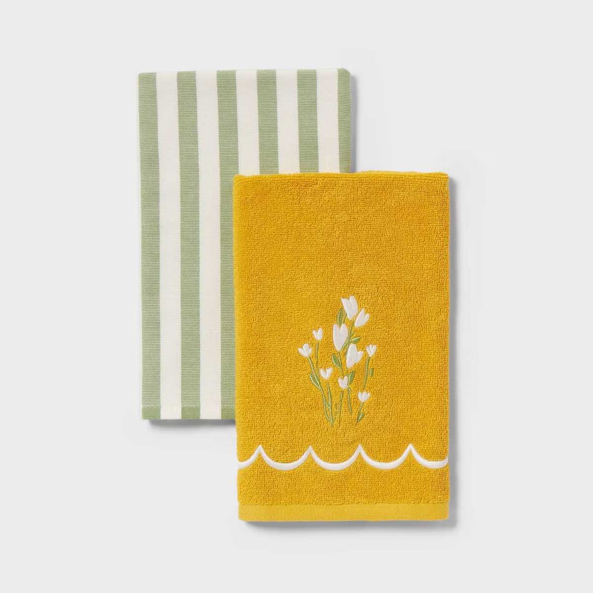 2pk Easter Flower and Stripe Hand Towels White/Green - Threshold™ | Target