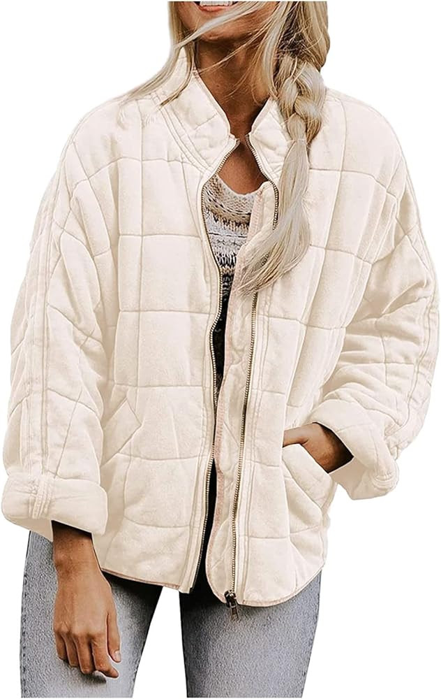 Winter Coats for Women Casual Lightweight Quilted Jackets Oversized Long Sleeve Zip Up Puffer Jac... | Amazon (US)