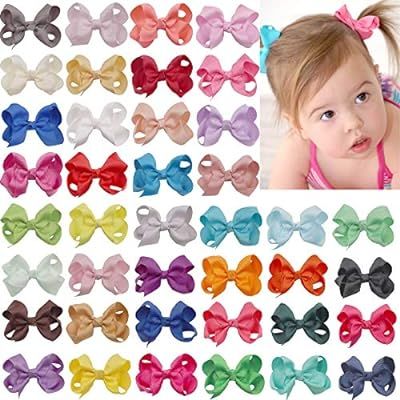 Amazon.com: DeD 40 Colors 3" Grosgrain Ribbon Hair Bows With Alligator Clips Ponytail Pigtail for... | Amazon (US)