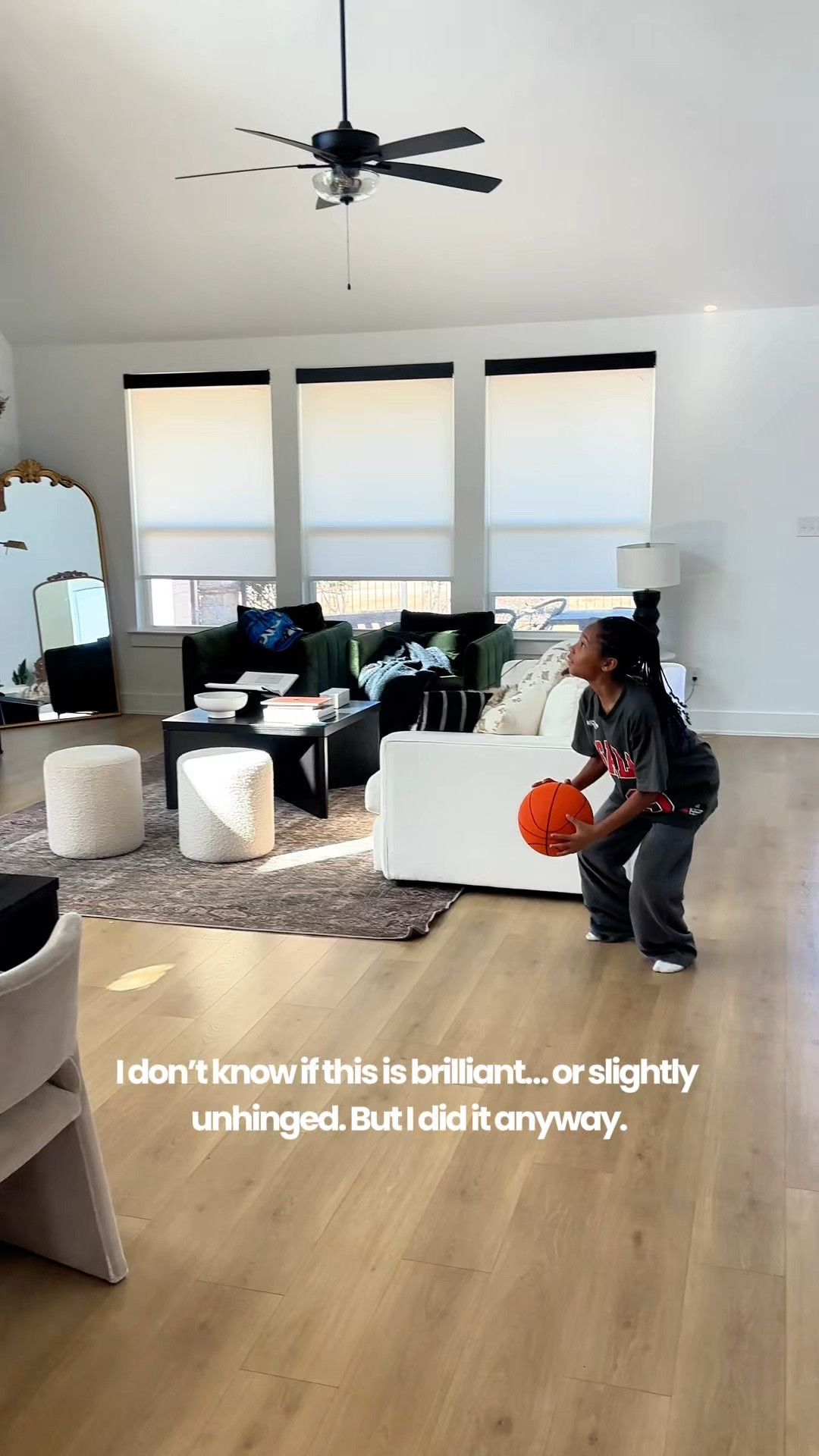 Sports mom brain said yes before I even finished the clip. I saw this setup and knew I had to make it happen for my girl. I grabbed a rim and a silent basketball and turned my living room into a mini court. She's been shooting her shot ever since. #sportsmom #hoopdreams #basketballlife

#LTKmomlife
