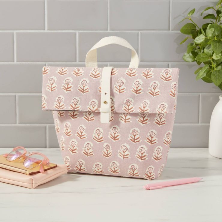 Printed Canvas Roll Top Lunch Tote Pink Floral - Threshold™ | Target